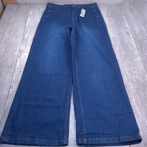 ONE Marine Cut Jeans Women 34 Blue Wide Leg Sailor Button High Rise Denim
